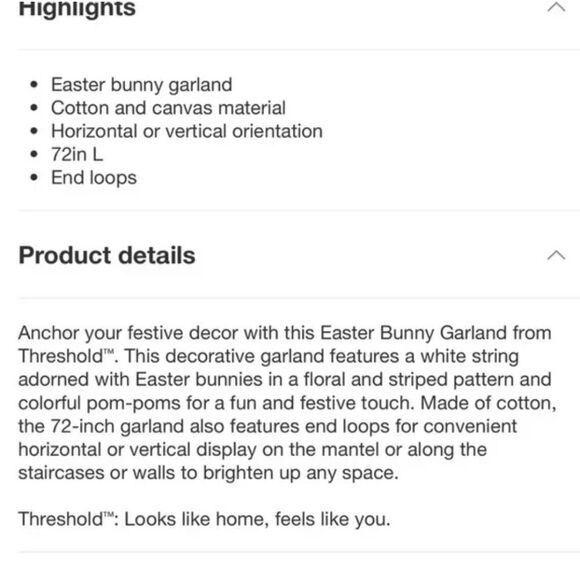 Threshold Easter Bunny Fabric & Pom Pom Garland Holiday Home Decor 6ft - Picture 7 of 7